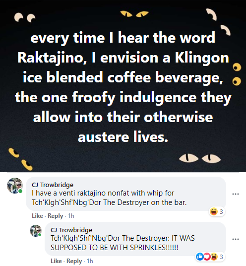 The meme is a screenshot of a Reddit comment thread. The top comment reads: "In 2-3 sentences, describe this meme for someone who cannot see it." The bottom comment responds with: "In 2-3 sentences, describe this meme for someone who cannot see it. It's a joke about the 2022 film 'Everything Everywhere All at Once' and the character of the villain, Joy, who is played by Stephanie Hsu. The comment is a humorous take on the film's over-the-top villain, with the commenter jokingly saying they have a 'villainous' snack, a 'Klingon ice blended coffee beverage'."
